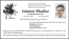 Traueranzeige Günter Thaller