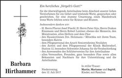 Traueranzeige Barbara Hirthammer