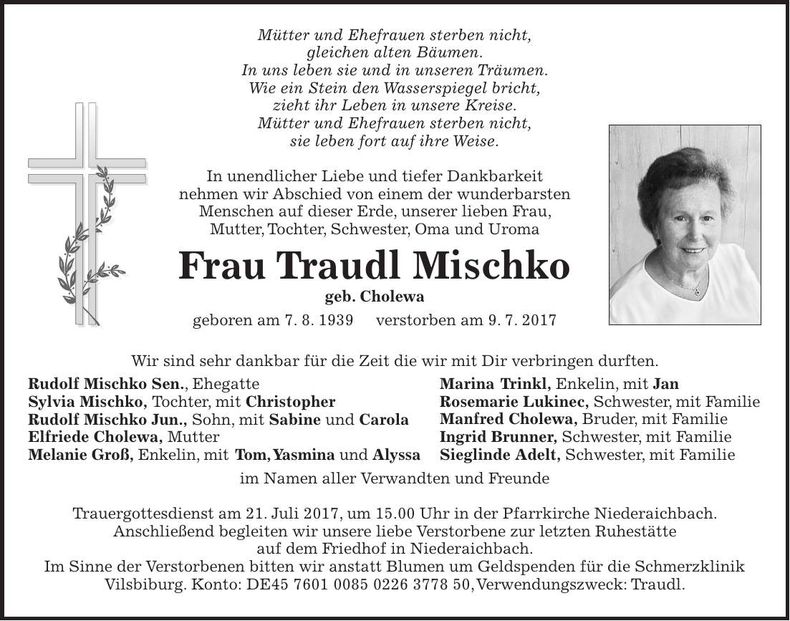 Traueranzeige Traudl Mischko
