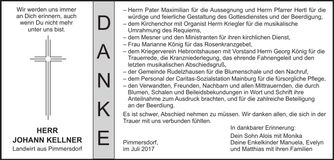Traueranzeige Johann Kellner