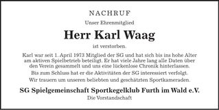Traueranzeige Karl Waag