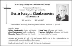 Traueranzeige Joseph Klankermeier