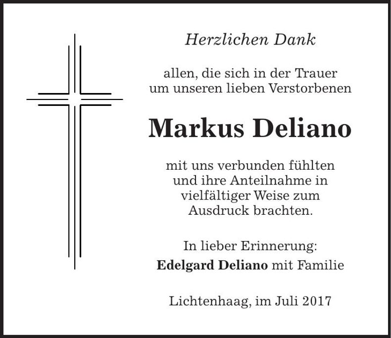 Traueranzeige Markus Deliano