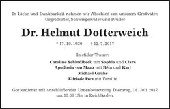Traueranzeige Helmut Dotterweich