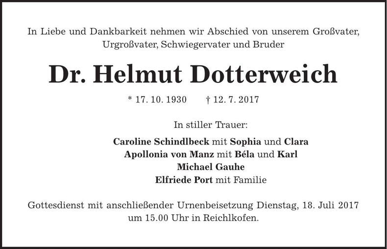 Traueranzeige Helmut Dotterweich
