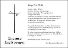 Traueranzeige Therese Eiglsperger