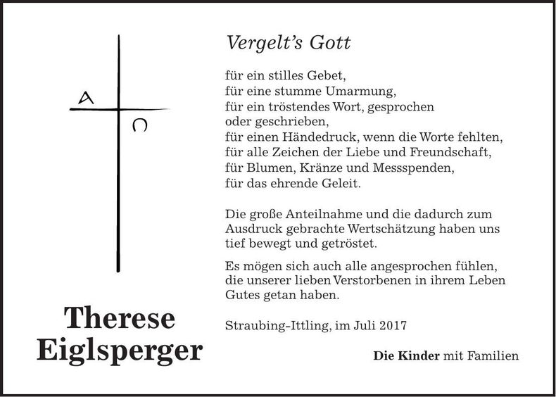 Traueranzeige Therese Eiglsperger