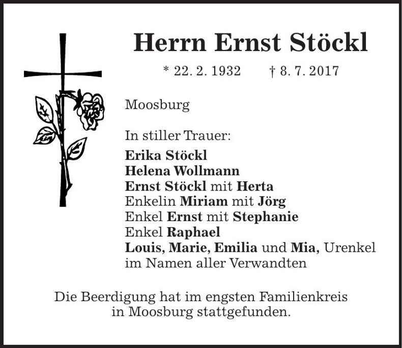 Traueranzeige Ernst Stöckl