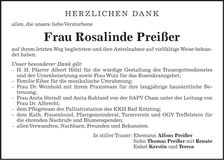 Traueranzeige Rosalinde Preißer
