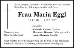 Traueranzeige Maria Eggl