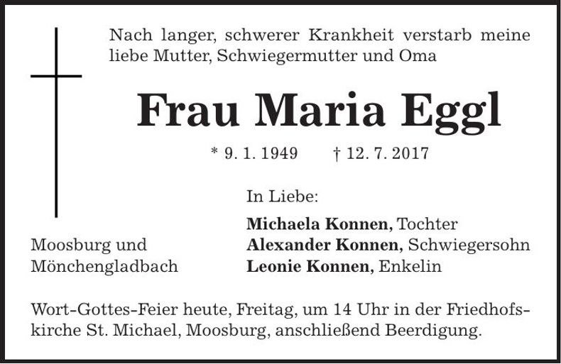 Traueranzeige Maria Eggl
