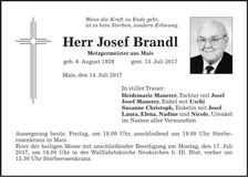 Traueranzeige Josef Brandl