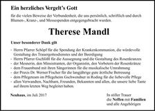 Traueranzeige Therese Mandl