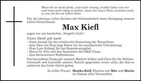 Traueranzeige Max Kiefl