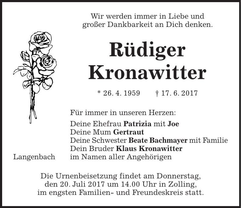 Traueranzeige Rüdiger Kronawitter