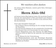 Traueranzeige Alois Obl