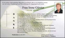 Traueranzeige Irene Gürster