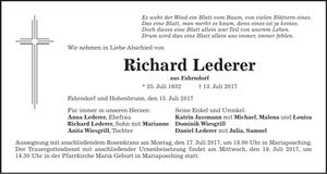 Traueranzeige Richard Lederer