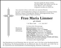 Traueranzeige Maria Limmer