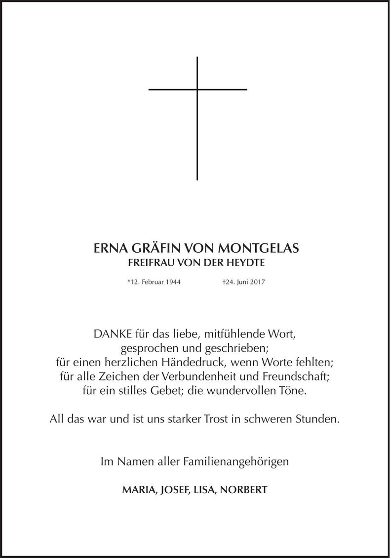 Traueranzeige Erna Gräfin von Montgelas