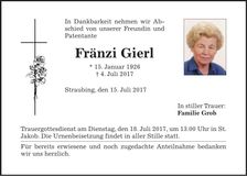 Traueranzeige Fränzi Gierl