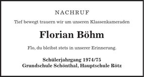 Traueranzeige Florian Böhm