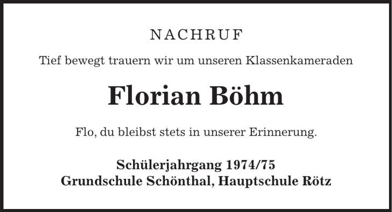 Traueranzeige Florian Böhm