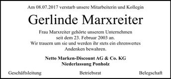 Traueranzeige Gerlinde Marxreiter