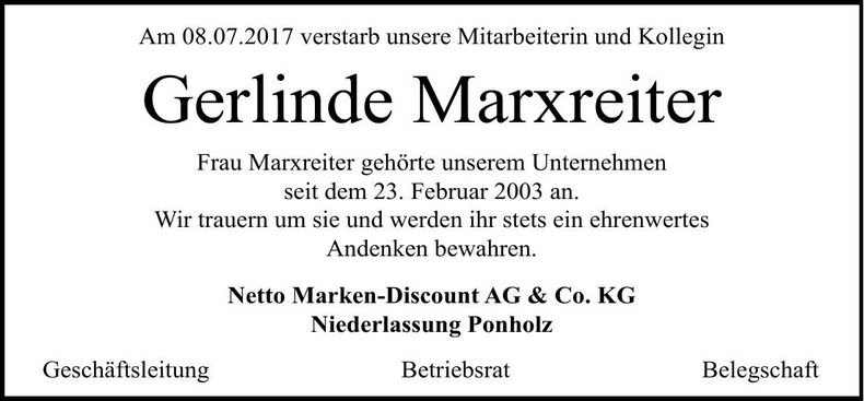 Traueranzeige Gerlinde Marxreiter