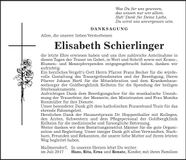 Traueranzeige Elisabeth Schierlinger