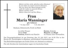 Traueranzeige Maria Wanninger