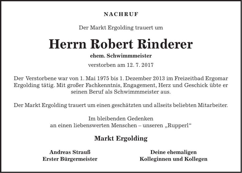 Traueranzeige Robert Rinderer