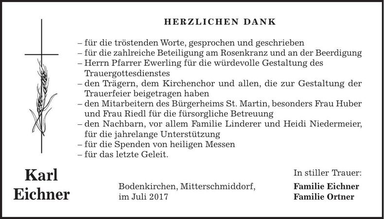 Traueranzeige Karl Eichner