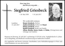 Traueranzeige Siegfried Griesbeck