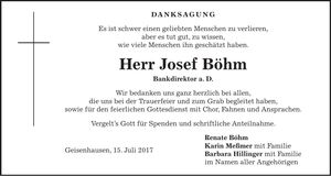Traueranzeige Josef Böhm