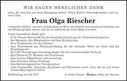 Traueranzeige Olga Riescher