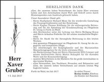 Traueranzeige Xaver Gruber