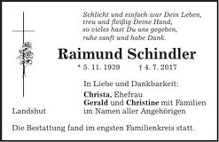 Traueranzeige Raimund Schindler