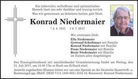 Traueranzeige Konrad Niedermaier