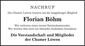 Traueranzeige Florian Böhm
