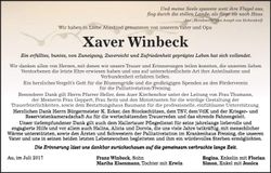 Traueranzeige Xaver Winbeck