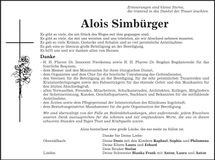 Traueranzeige Alois Simbürger