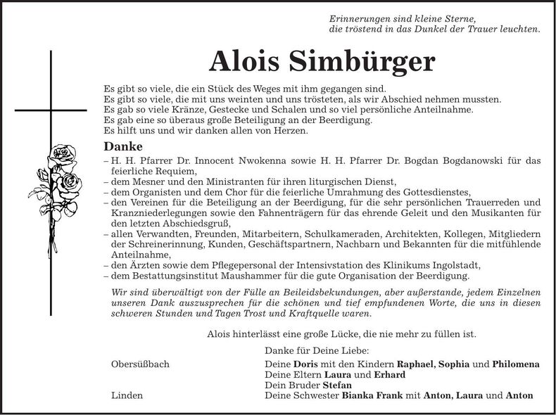 Traueranzeige Alois Simbürger