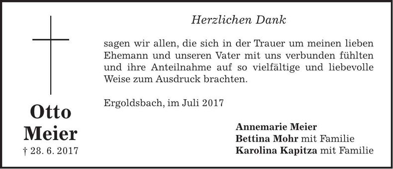 Traueranzeige Otto Meier