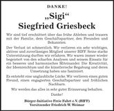 Traueranzeige Siegfried Griesbeck