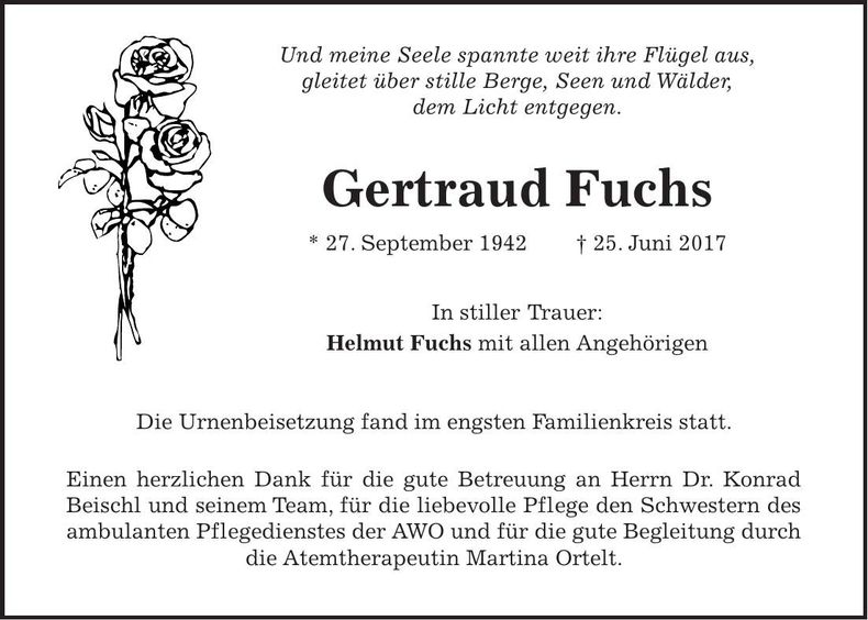 Traueranzeige Gertraud Fuchs