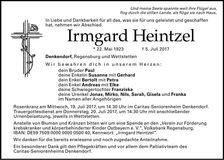 Traueranzeige Irmgard Heintzel