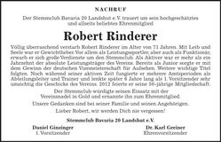 Traueranzeige Robert Rinderer