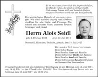 Traueranzeige Alois Seidl