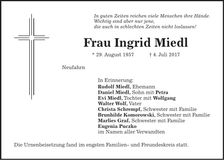 Traueranzeige Ingrid Miedl